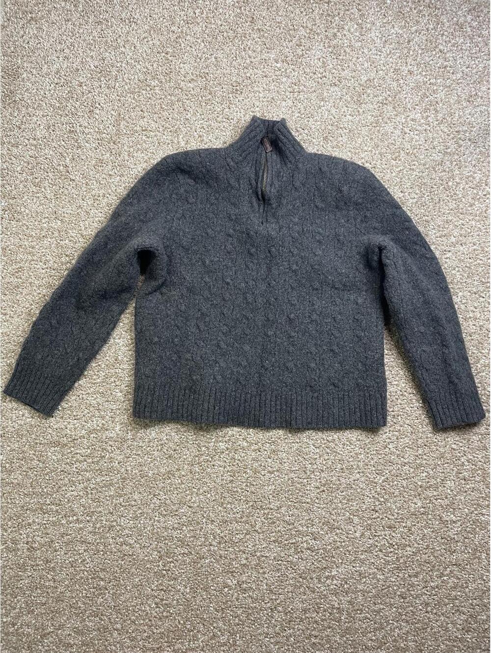 Polo Ralph Lauren Women L Gray 1/4 Zip Sweater 100% Lambs Wool RUNS SMALL 🐑